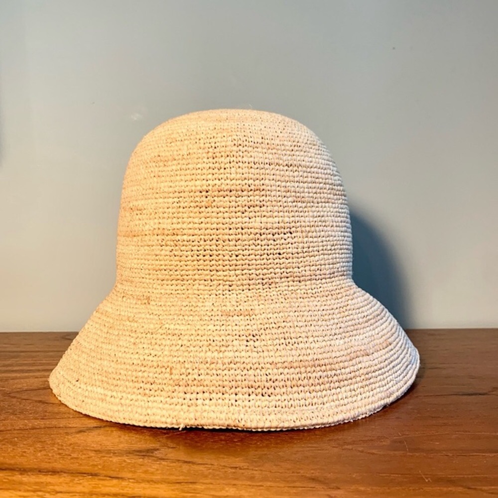 New Arket Raffia Straw Woven Sun Bucket Hat Cloche XS/S  Packable Foldable